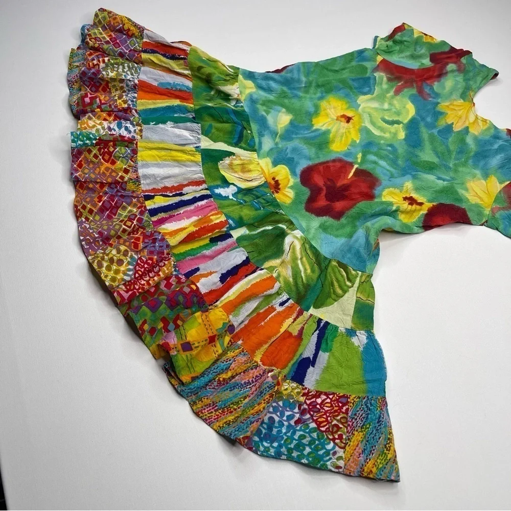 Jams World Dress Royal Hibiscus Rayon Hawaiian Summer Floral Girly Patchwork Med